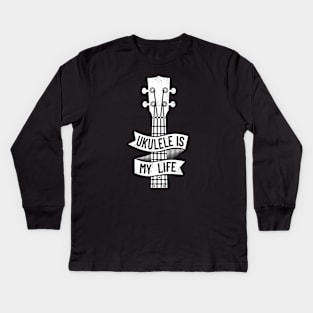 Ukulele is My Life Ukulele Headstock Dark Theme Kids Long Sleeve T-Shirt